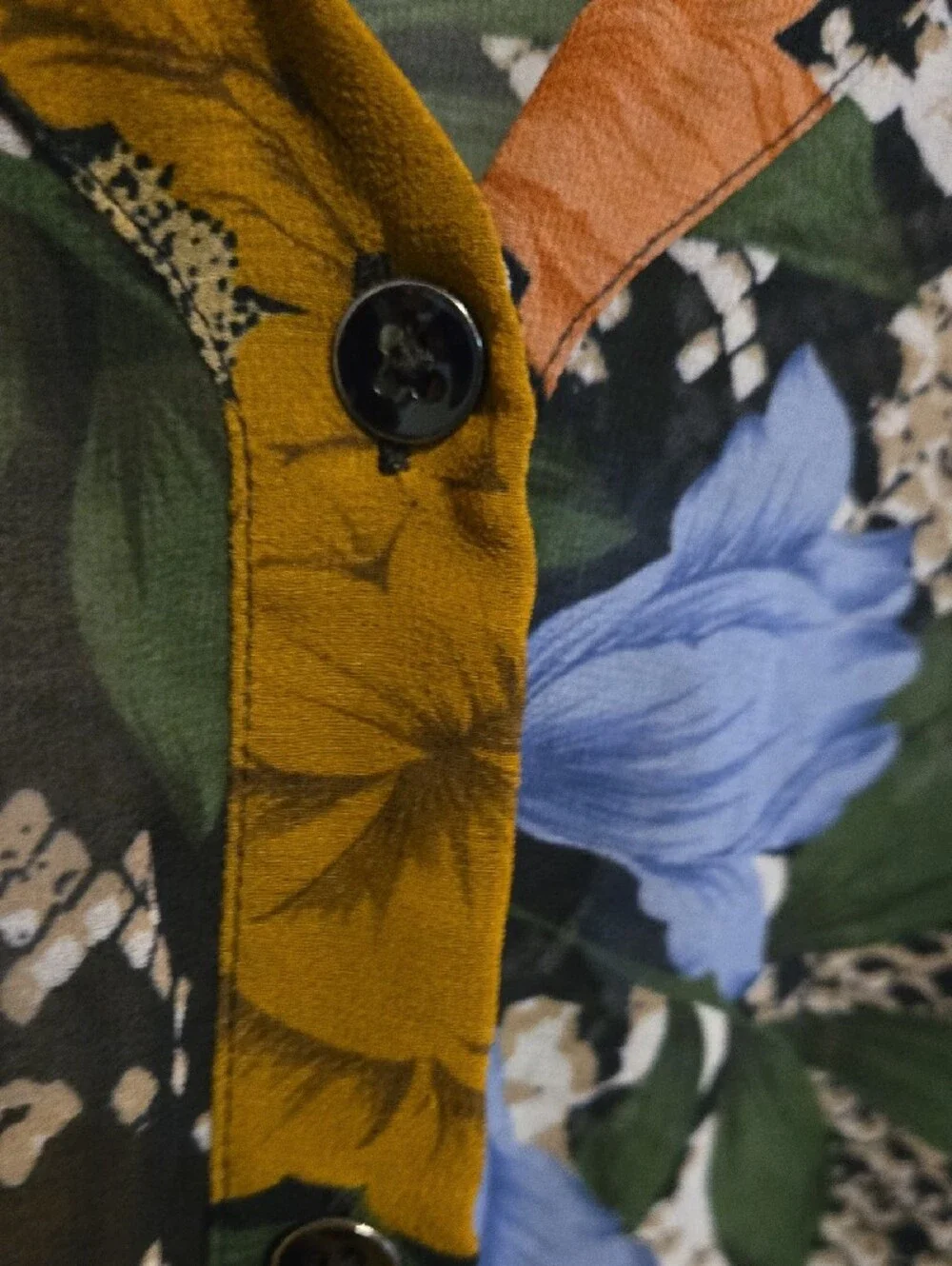 Cabi Black Floral V-Neck Blouse with Mustard & Blue Accents - Picture 6 of 11